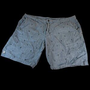 US Polo Assn Mens Blue Chambray Shorts W46 Palm Tree Polo Embroidery 100% Cotton
